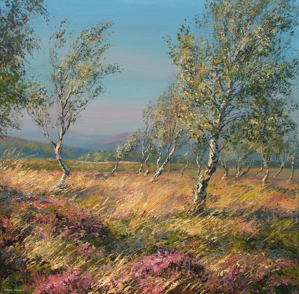 Mark Preston - heather and silver birches, froggatt edge
